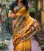 Multicolor Linen Digital Print Saree With Blouse