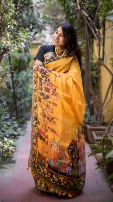 Multicolor Linen Digital Print Saree With Blouse 2