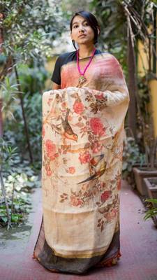 Multicolor Linen Digital Print Saree With Blouse 1