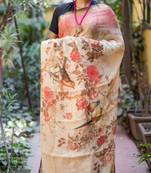 Multicolor Linen Digital Print Saree With Blouse