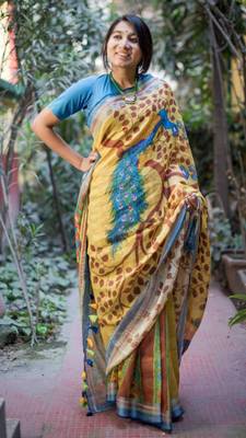 Multicolor Linen Digital Print Saree With Blouse 1
