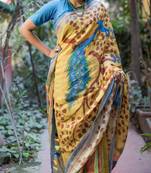 Multicolor Linen Digital Print Saree With Blouse