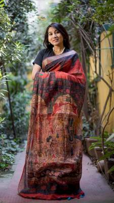 Multicolor Linen Digital Print Saree With Blouse 1