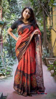 Multicolor Linen Digital Print Saree With Blouse 2