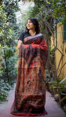 Multicolor Linen Digital Print Saree With Blouse 3