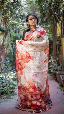 Multicolor Linen Digital Print Saree With Blouse 1
