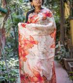 Multicolor Linen Digital Print Saree With Blouse