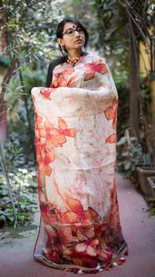 Multicolor Linen Digital Print Saree With Blouse 3