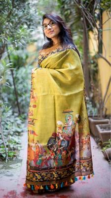 Multicolor Linen Digital Print Saree With Blouse 3