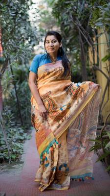 Multicolor Linen Digital Print Saree With Blouse 1