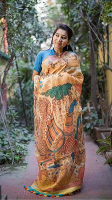 Multicolor Linen Digital Print Saree With Blouse 2