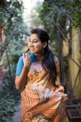 Multicolor Linen Digital Print Saree With Blouse 3