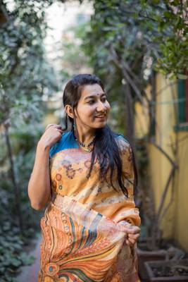Multicolor Linen Digital Print Saree With Blouse 4