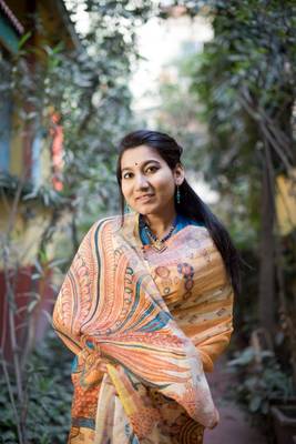 Multicolor Linen Digital Print Saree With Blouse 5