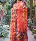 Multicolor Linen Digital Print Saree With Blouse