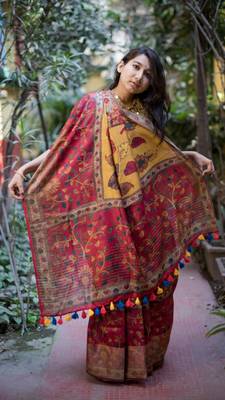 Multicolor Linen Digital Print Saree With Blouse 1