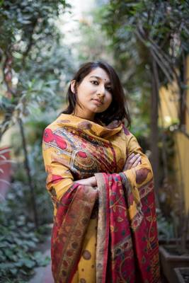 Multicolor Linen Digital Print Saree With Blouse 3