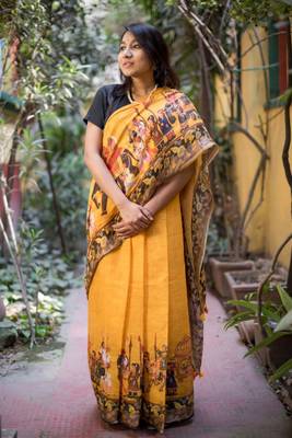 Multicolor Linen Digital Print Saree With Blouse 1