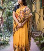 Multicolor Linen Digital Print Saree With Blouse