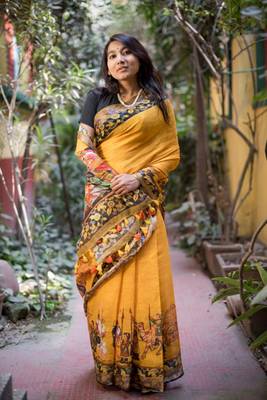 Multicolor Linen Digital Print Saree With Blouse 2