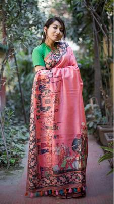 Multicolor Linen Digital Print Saree With Blouse 4