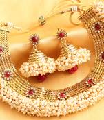 Lovely Antique Red Pearl Cluster Choker Necklace Set 