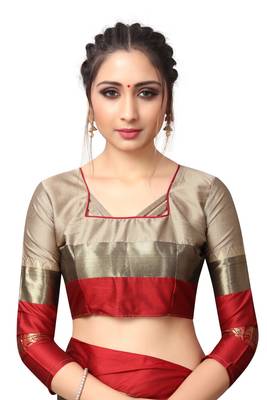 Beige and Red Woven Soft Cotton Banarasi Silk Saree With Blouse 6