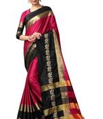Pink and Black Woven Soft Cotton Banarasi Silk Saree With Blouse