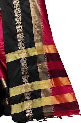 Pink and Black Woven Soft Cotton Banarasi Silk Saree With Blouse 4