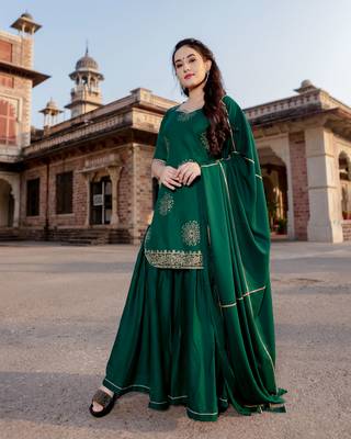 green embroidered Rayon stitched salwar with dupatta 1