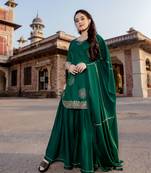 green embroidered Rayon stitched salwar with dupatta