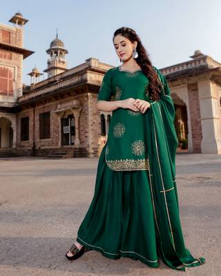 green embroidered Rayon stitched salwar with dupatta 2