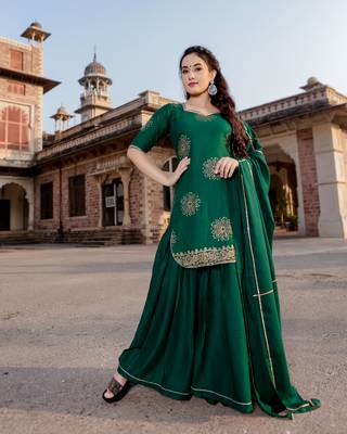 green embroidered Rayon stitched salwar with dupatta 3
