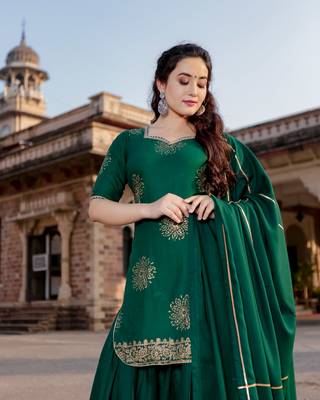 green embroidered Rayon stitched salwar with dupatta 4