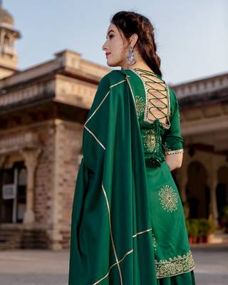 green embroidered Rayon stitched salwar with dupatta 5