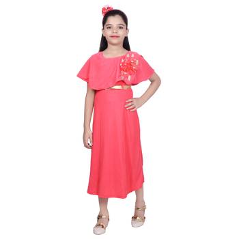 Pink Plain Faux Polyester Kids Girl Gowns 6