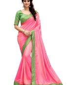 Pink plain art silk saree with blouse