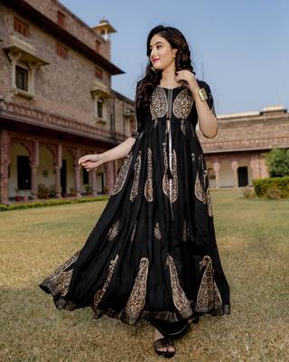 black block print Rayon kurtis 1