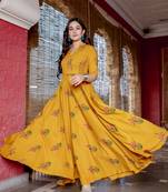mustard embroidered cotton kurtis
