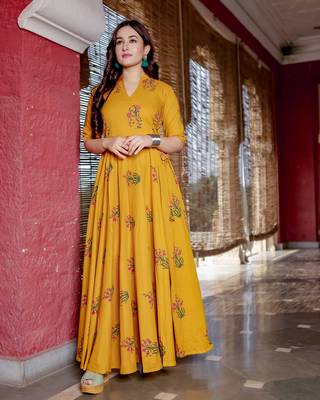 mustard embroidered cotton kurtis 2