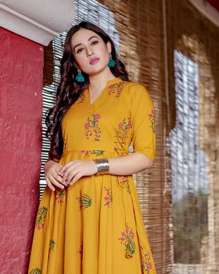 mustard embroidered cotton kurtis 3