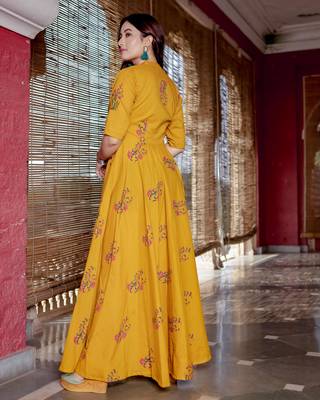 mustard embroidered cotton kurtis 5