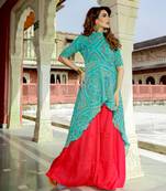 turquoise embroidered Crepe Silk kurtis