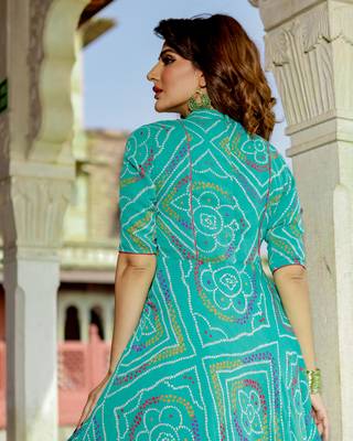 turquoise embroidered Crepe Silk kurtis 5