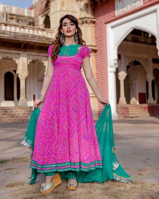 pink embroidered Crepe Silk kurtis 1