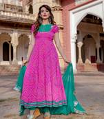 pink embroidered Crepe Silk kurtis