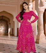 pink embroidered Crepe Silk kurtis