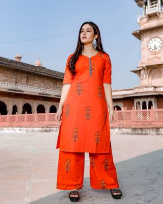 orange embroidered Cotton kurtis 2