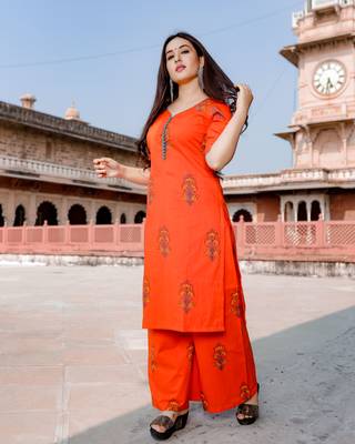 orange embroidered Cotton kurtis 3