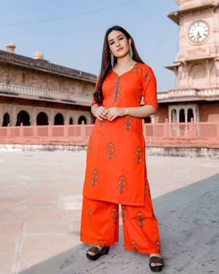 orange embroidered Cotton kurtis 4